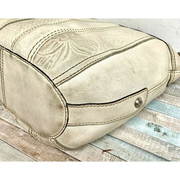 ROOMY Fossil IVORY CREAM EMBOSSED GENUINE LEATHER SHOULDER BAG TOTE HANDBAG - Picture 8 of 12